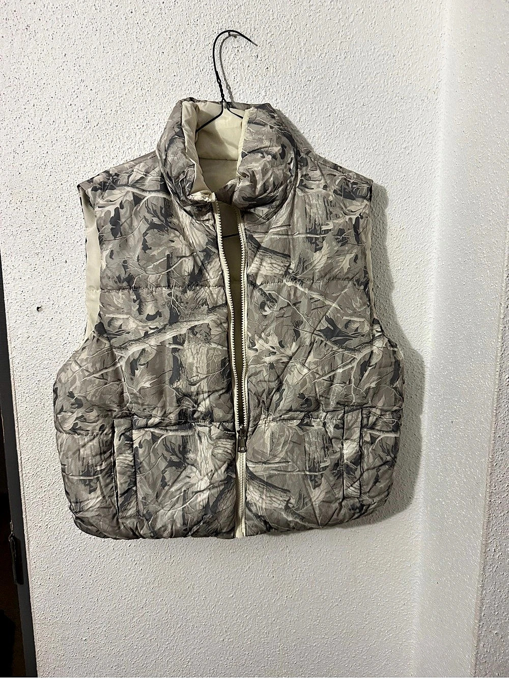 Camouflage Puffer Vest in Brown & Cream Like New